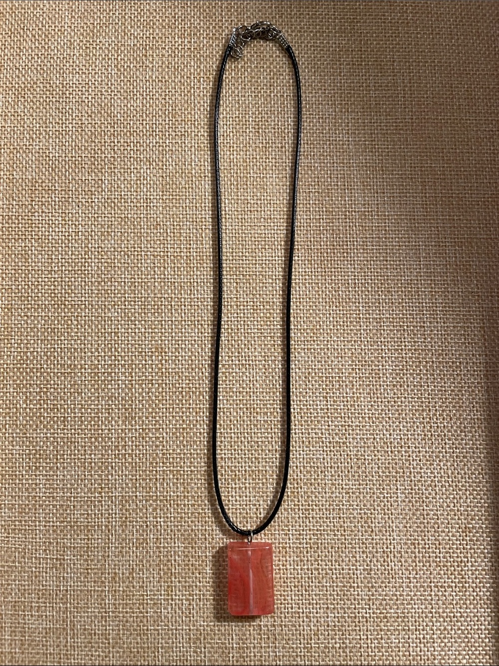 Strawberry Quartz Stone Pendant Necklace with Black Cord